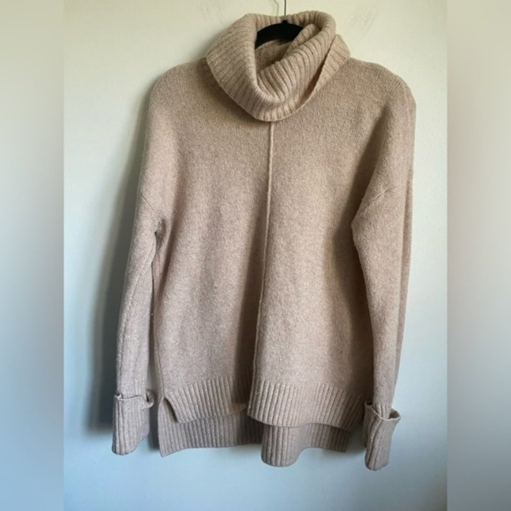 CYNTHIA Rowley Turtleneck Wool Blend Oversized Sweater  Tan Light Pink